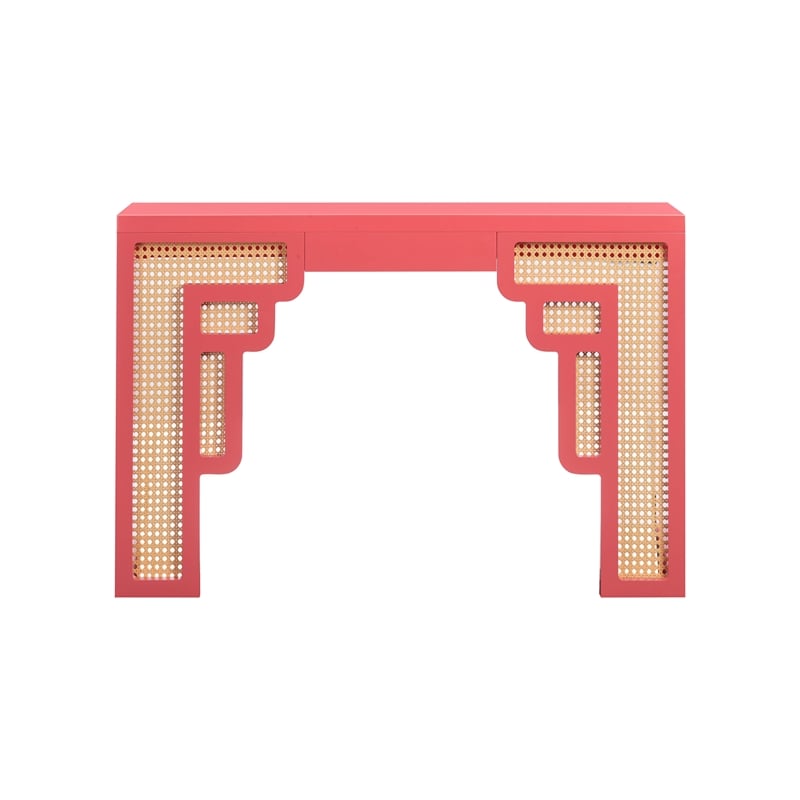 Pemberly Row Modern / Contemporary Coral Pink & Rattan Console Table