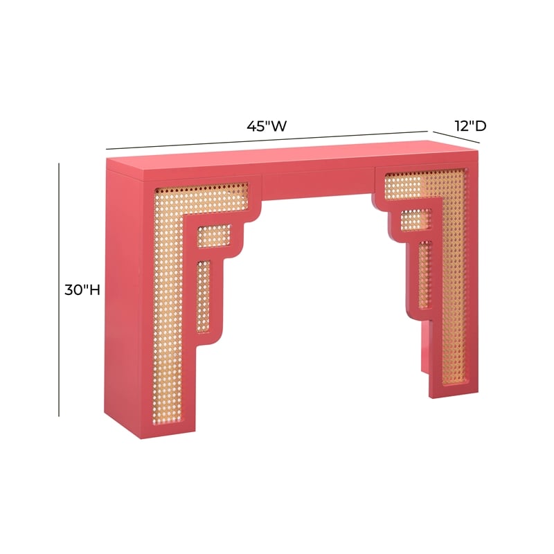 Pemberly Row Modern / Contemporary Coral Pink & Rattan Console Table