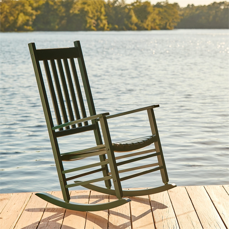 Pemberly Row Traditional Hardwood Indoor/Outdoor Patio Porch Rocker in Green