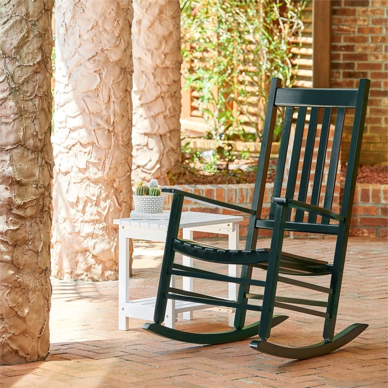 Pemberly Row Traditional Hardwood Indoor/Outdoor Patio Porch Rocker in Green