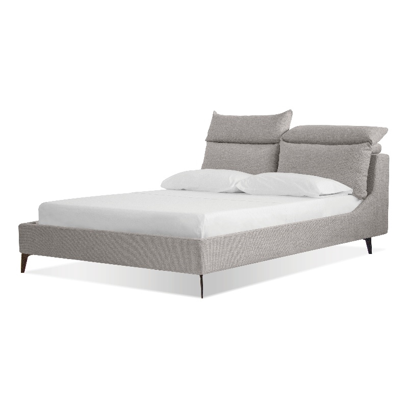 Pemberly Row Modern Wood and Fabric Queen Bed in Stone Finish
