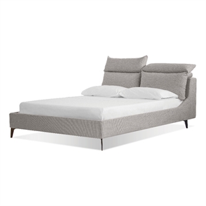 Pemberly Row Modern Wood and Fabric Queen Bed in Stone Finish