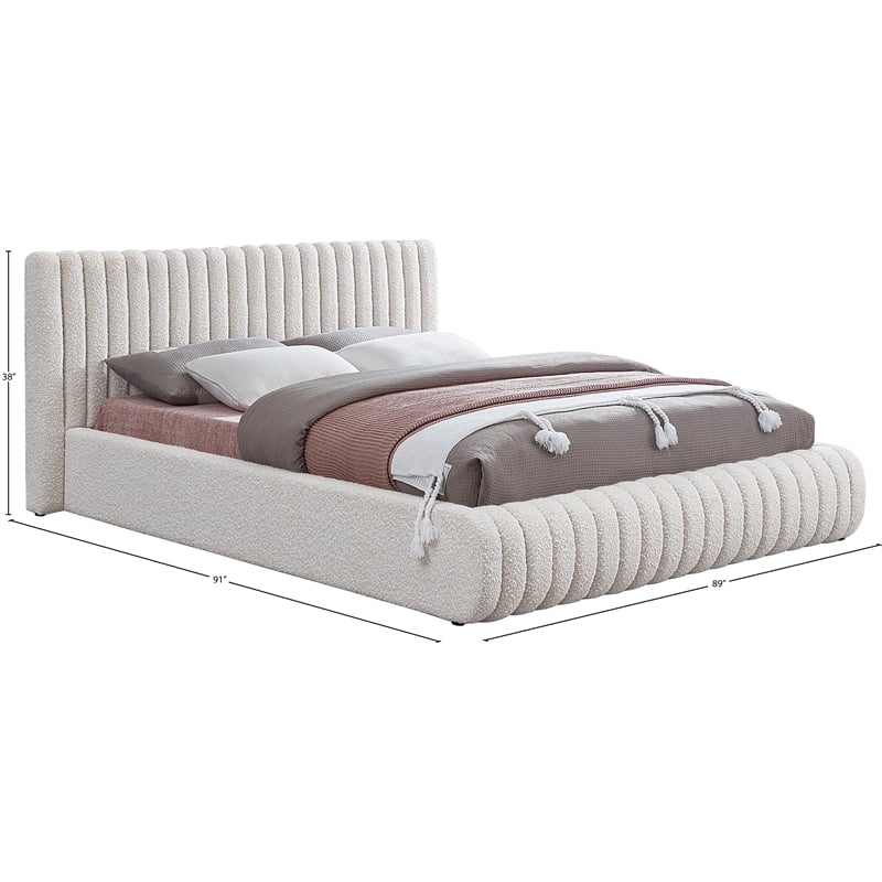 Pemberly Row Modern / Contemporary Cream Boucle Fabric King Bed