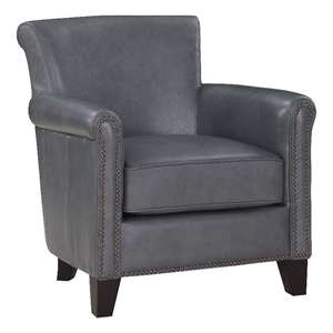 Pemberly Row 20.5&quot Plywood and Leather Accent Chair in Burnish Gray