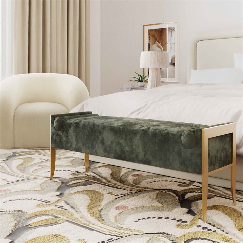 Pemberly Row Modern / Contemporary Green Textured Velvet Bench