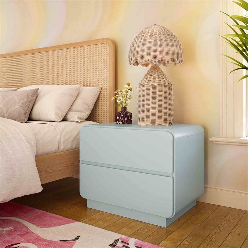 Pemberley Row Wooden Blue Nightstand Rectangular Soft Close Fully Assembled