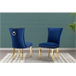 Pemberly Row Set of 2 Navy Blue Velvet Chairs w/ Gold Stainless Steel Legs