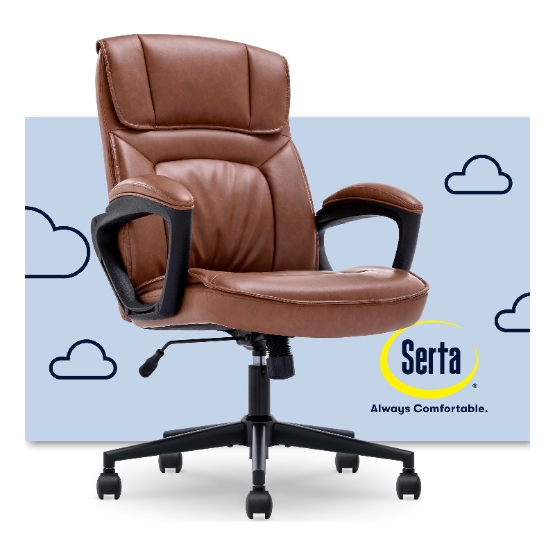 Pemberly Row Office Chair with Headrest Pillow Cognac Leather