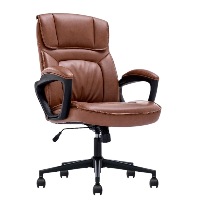 Pemberly Row Office Chair with Headrest Pillow Cognac Leather