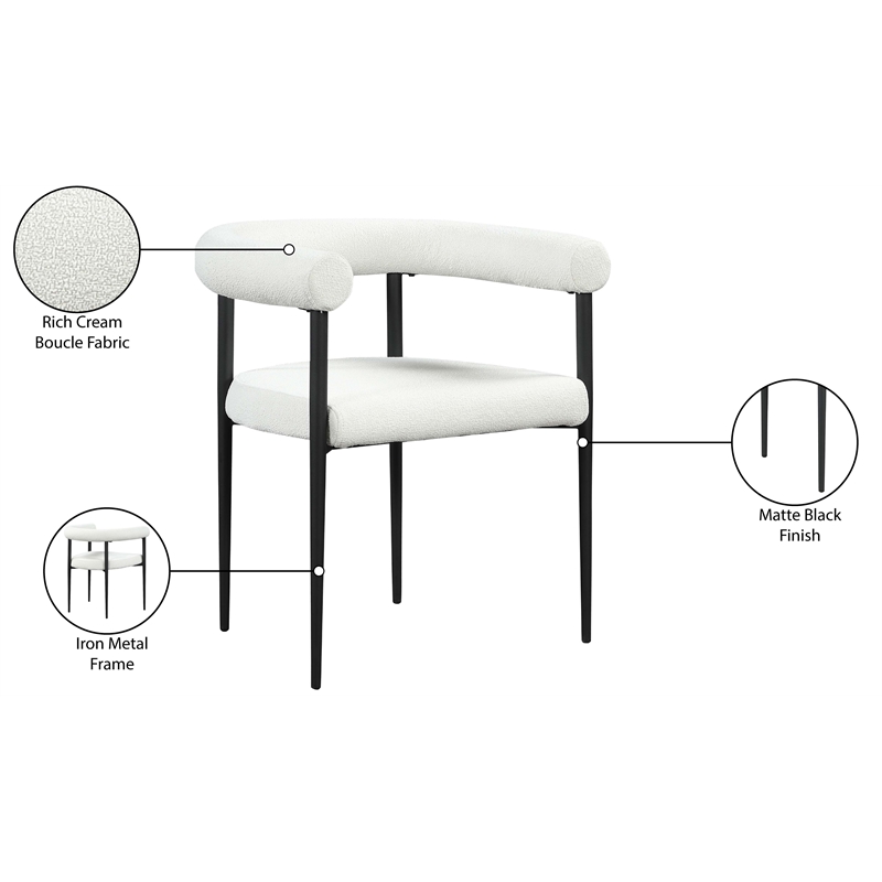 Pemberly Row Modern Cream Boucle Fabric Dining Chair (Set of 2)