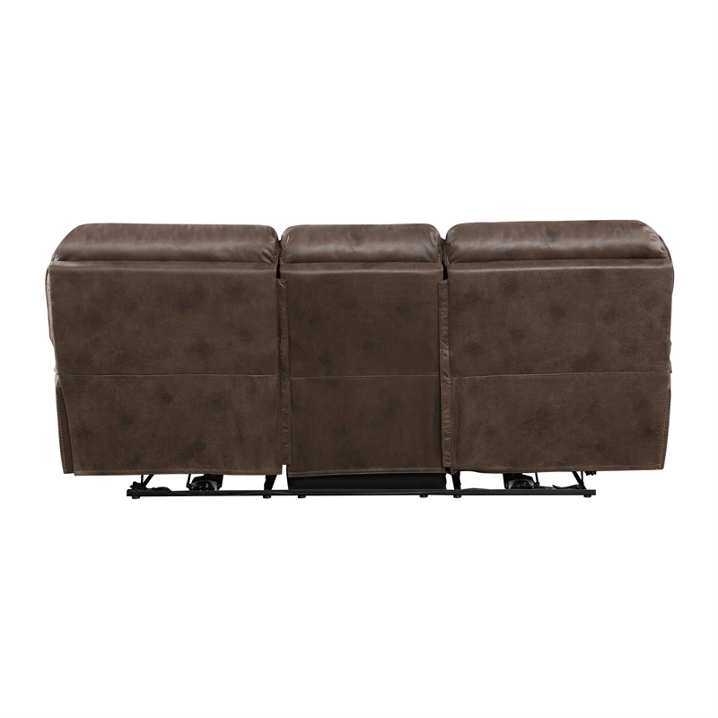 Pemberly Row Microfiber Power Double Reclining Sofa in Brown