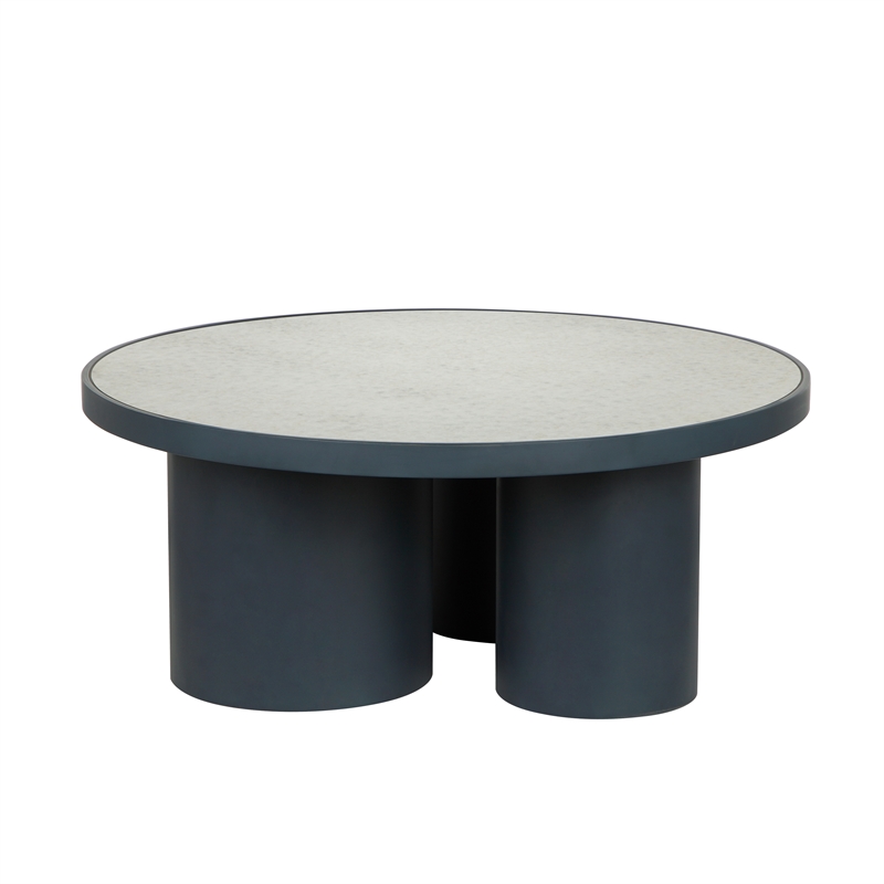Pemberly Row Contemporary Antique Silver Mirrored Coffee Table