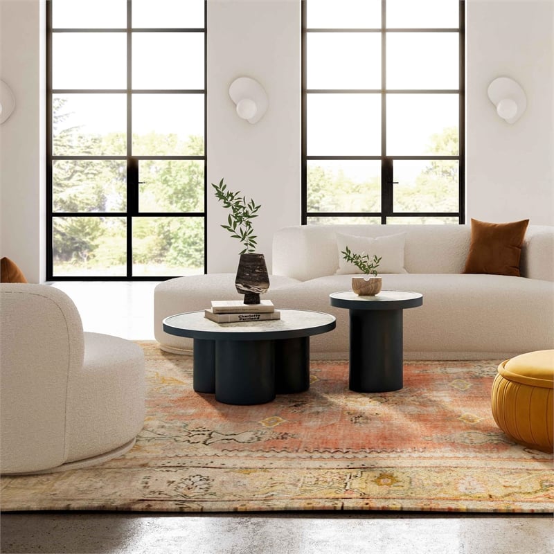 Pemberly Row Contemporary Antique Silver Mirrored Coffee Table