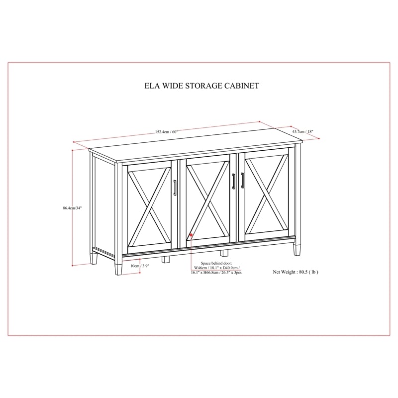 Pemberly Row SOLID WOOD 60 inch Wide Wide Storage Cabinet - Smoky Brown