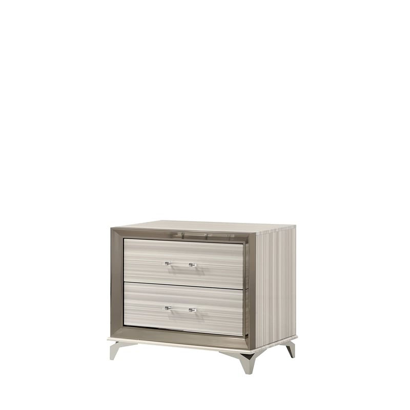 Pemberly Row Zebra White Wood Nightstand with Acrylic Handles