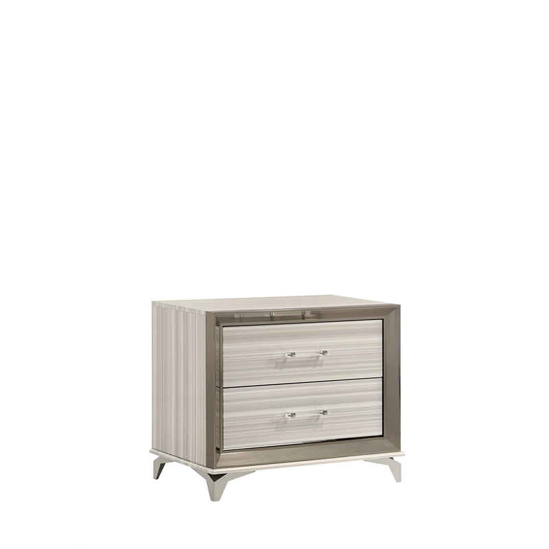 Pemberly Row Zebra White Wood Nightstand with Acrylic Handles