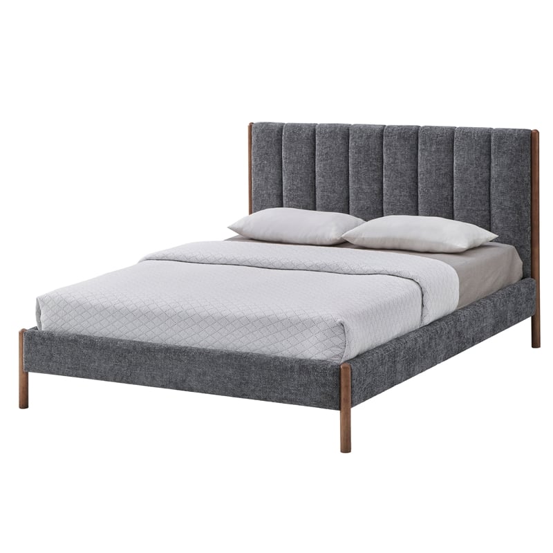 Pemberly Row Upholstered Platform Queen Bed in Dark Gray Fabric