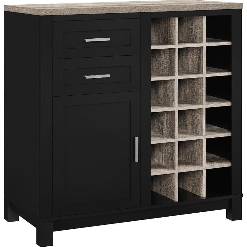Pemberly Row Modern / Contemporary Wine Cabinet in Black Oak