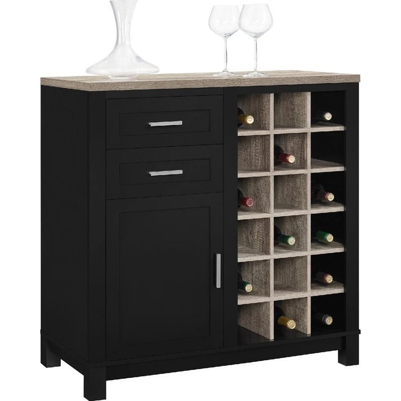 Pemberly Row Modern / Contemporary Wine Cabinet in Black Oak