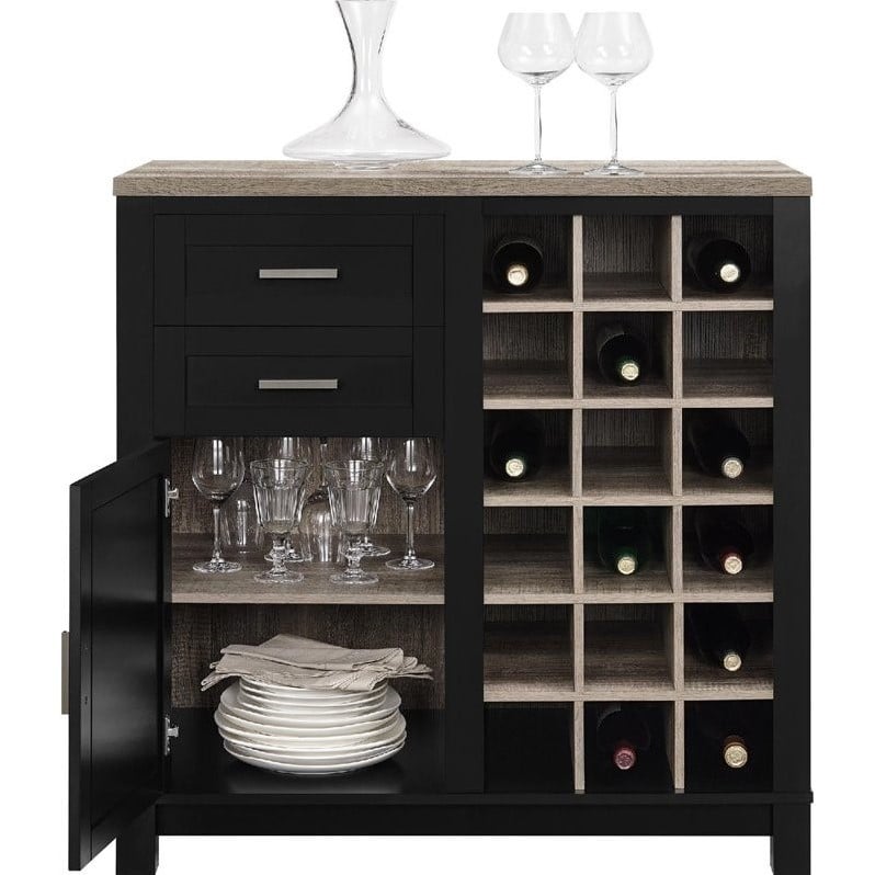 Pemberly Row Modern / Contemporary Wine Cabinet in Black Oak