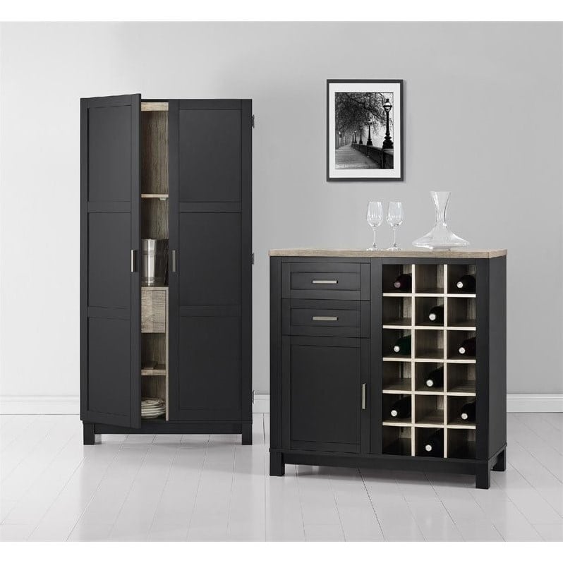 Pemberly Row Modern / Contemporary Wine Cabinet in Black Oak