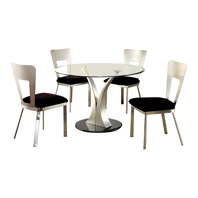 Pemberly Row 5-Piece Oval Stainless Steel Dining Set in Silver
