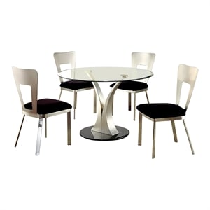 Pemberly Row 5-Piece Oval Stainless Steel Dining Set in Silver