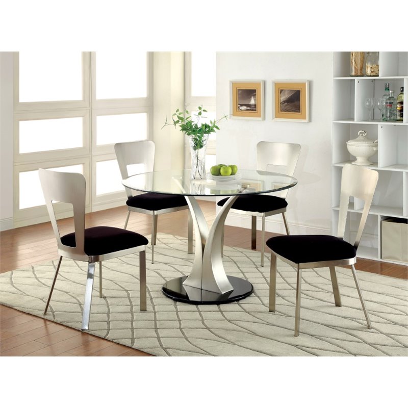 Pemberly Row 5-Piece Oval Stainless Steel Dining Set in Silver