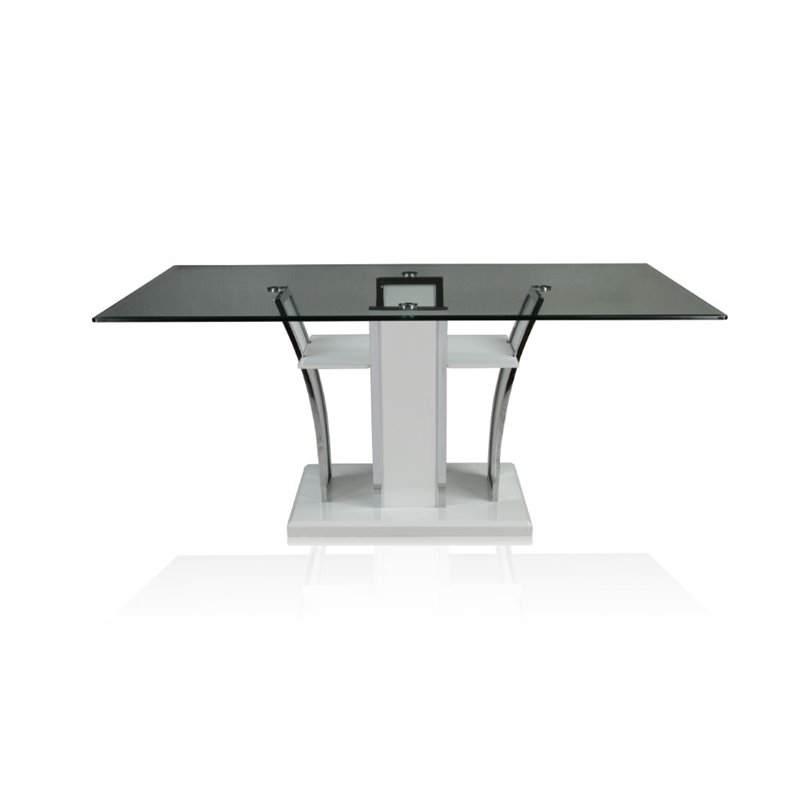 Pemberly Row Modern Contemporary Glass Top Dining Table in White