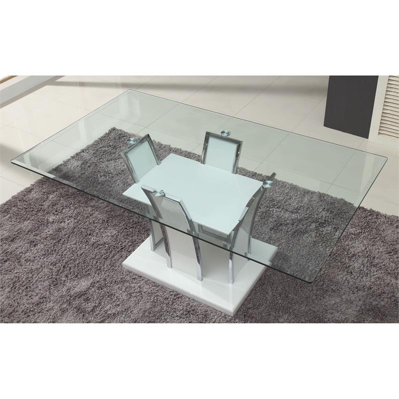 Pemberly Row Modern Contemporary Glass Top Dining Table in White