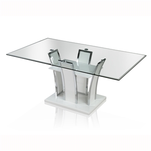 Pemberly Row Modern Contemporary Glass Top Dining Table in White