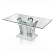 Pemberly Row Modern Contemporary Glass Top Dining Table in White