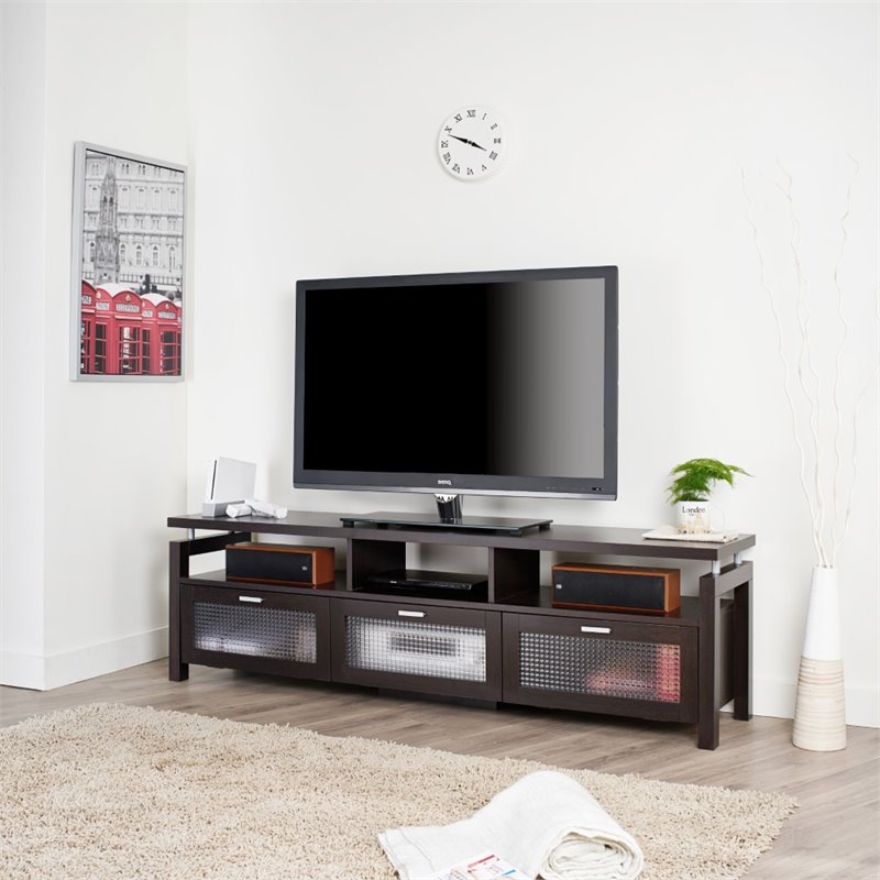 Pemberly Row Contemporary Wood Multi-Storage TV Stand in Espresso