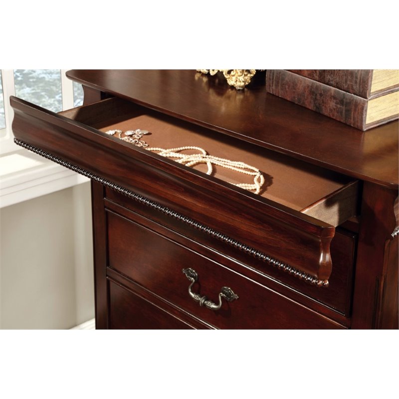Pemberly Row 2pc Cherry Solid Wood Panel Bedroom Set - Queen + Nightstand
