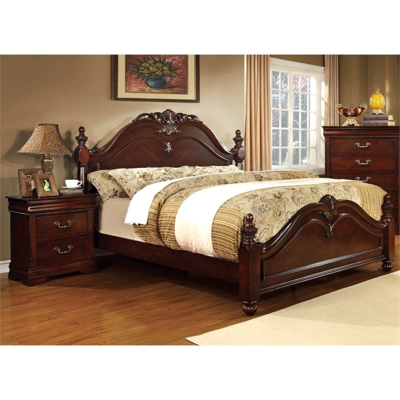 Pemberly Row 2pc Cherry Solid Wood Panel Bedroom Set - Queen + Nightstand