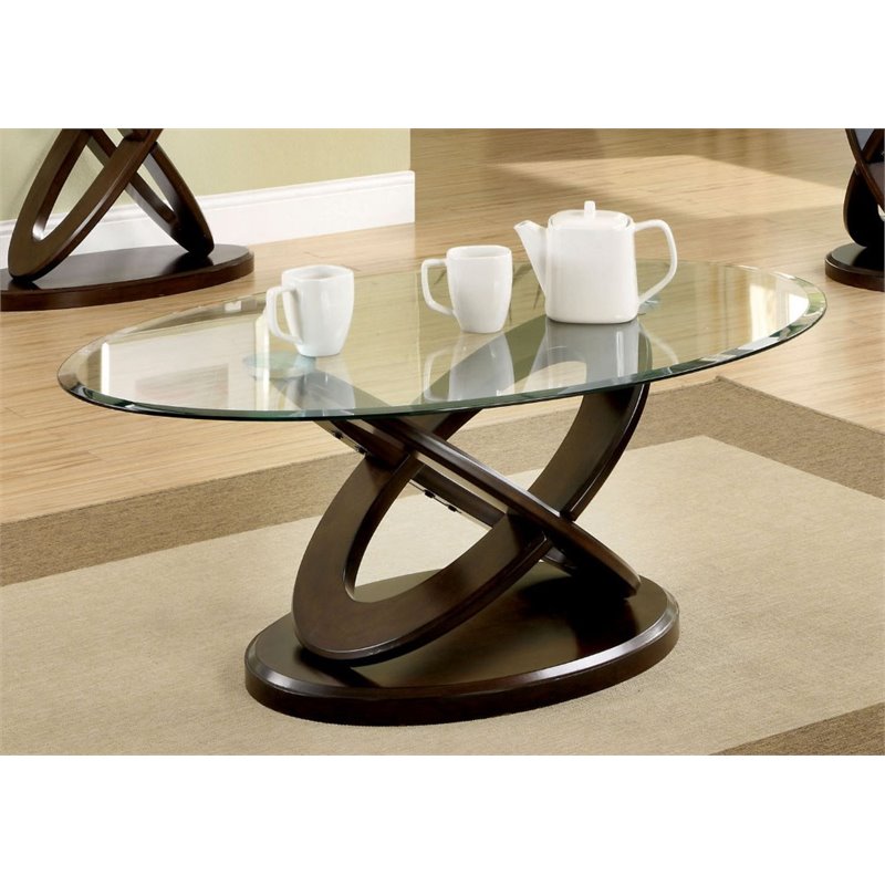 Pemberly Row Modern Wood 3-Piece Coffee Table Set in Dark Walnut