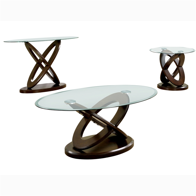 Pemberly Row Modern Wood 3-Piece Coffee Table Set in Dark Walnut