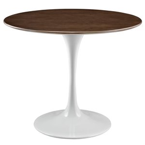 Pemberly Row 35.5&quot Round Modern Wood Dining Table in Walnut/White