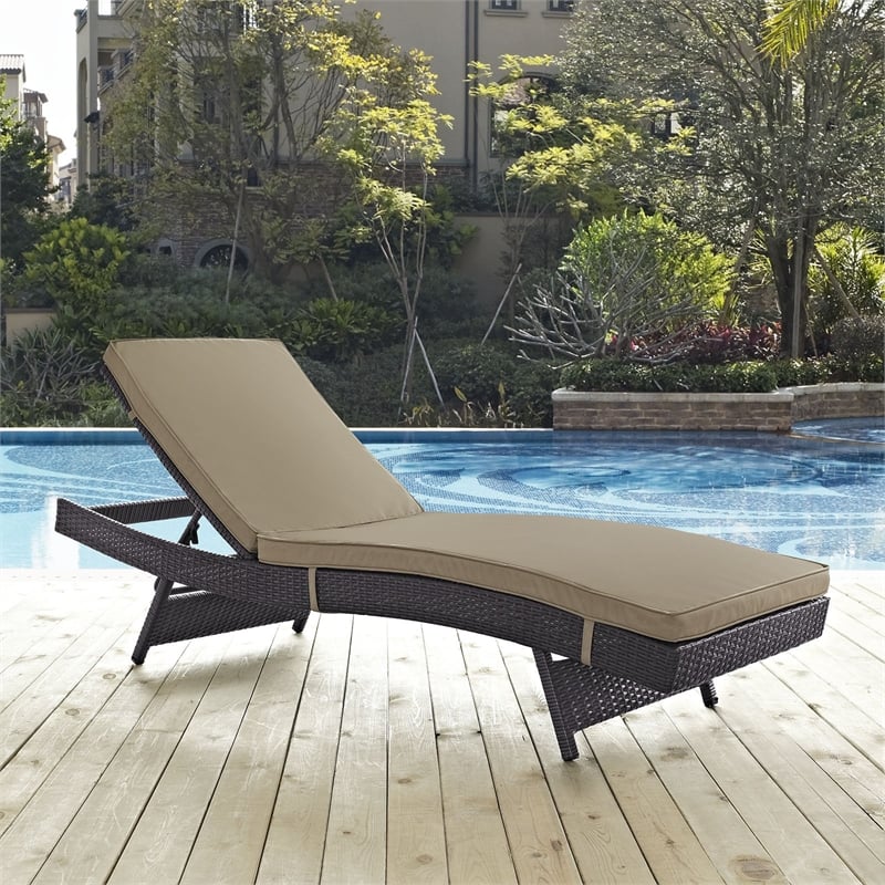 Pemberly Row Aluminum and Rattan Patio Chaise in Espresso/Mocha Brown