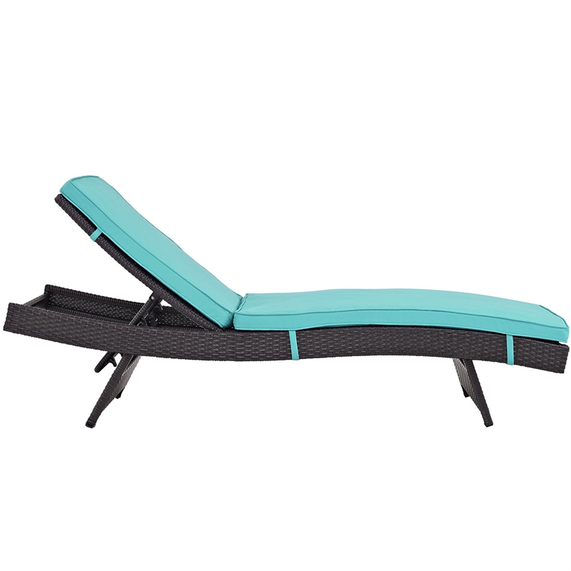 Pemberly Row Aluminum and Rattan Patio Chaise in Espresso/Turquoise