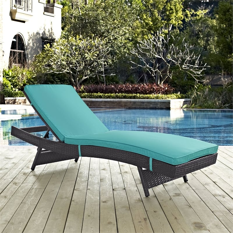 Pemberly Row Aluminum and Rattan Patio Chaise in Espresso/Turquoise