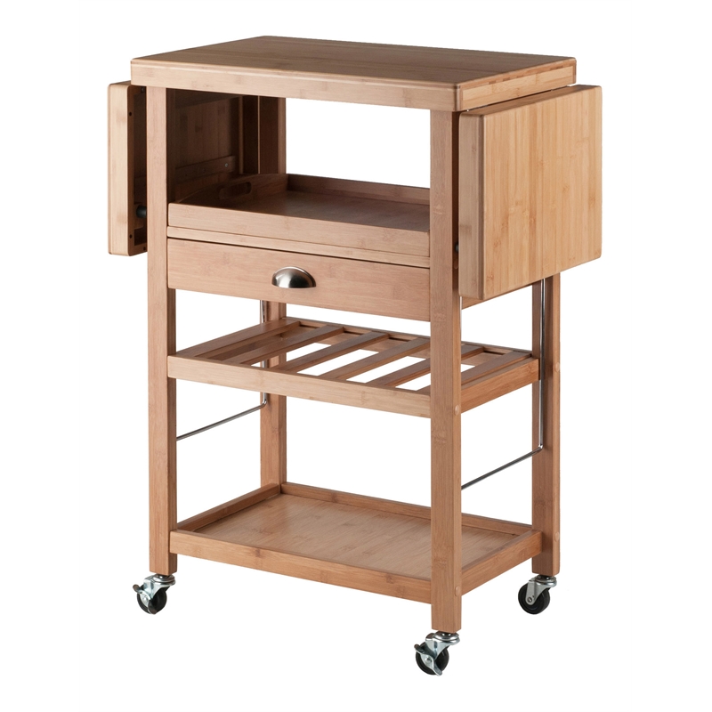 Pemberly Row Modern Transitional Solid Wood Kitchen Cart in Bamboo