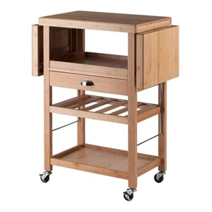 Pemberly Row Modern Transitional Solid Wood Kitchen Cart in Bamboo