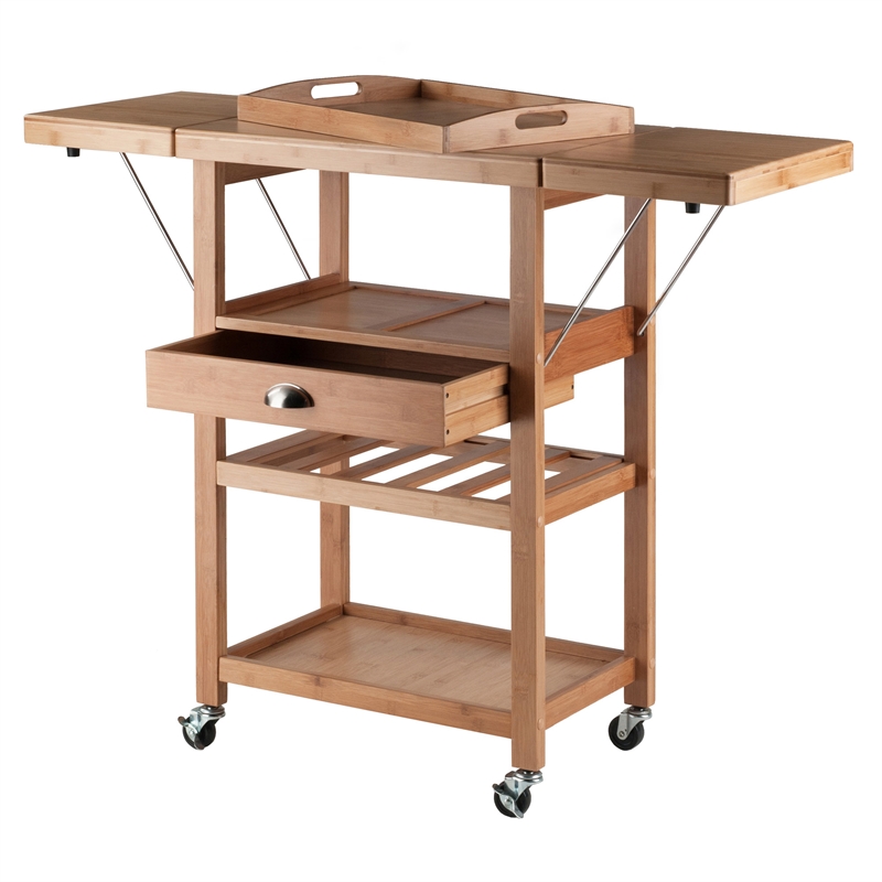 Pemberly Row Modern Transitional Solid Wood Kitchen Cart in Bamboo