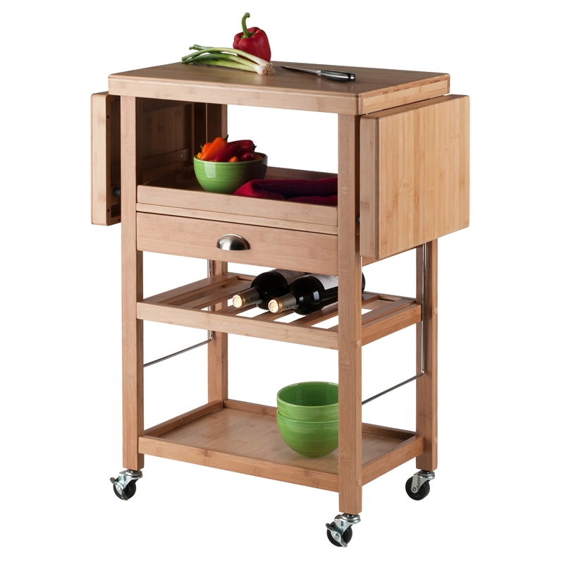 Pemberly Row Modern Transitional Solid Wood Kitchen Cart in Bamboo