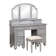 Pemberly Row Modern Wood 3-Piece Bedroom Vanity Set in Silver