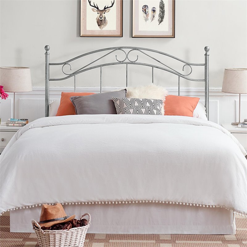Pemberly Row Contemporary Queen Metal Spindle Headboard in Pewter