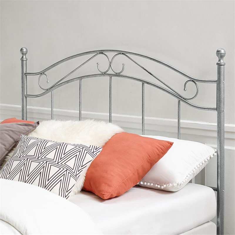 Pemberly Row Contemporary Queen Metal Spindle Headboard in Pewter