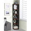 Pemberly Row Five-Tier Corner Bookshelf Bookcase in Cherry and Black Wood