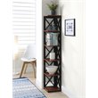 Pemberly Row Five-Tier Corner Bookshelf Bookcase in Cherry and Black Wood